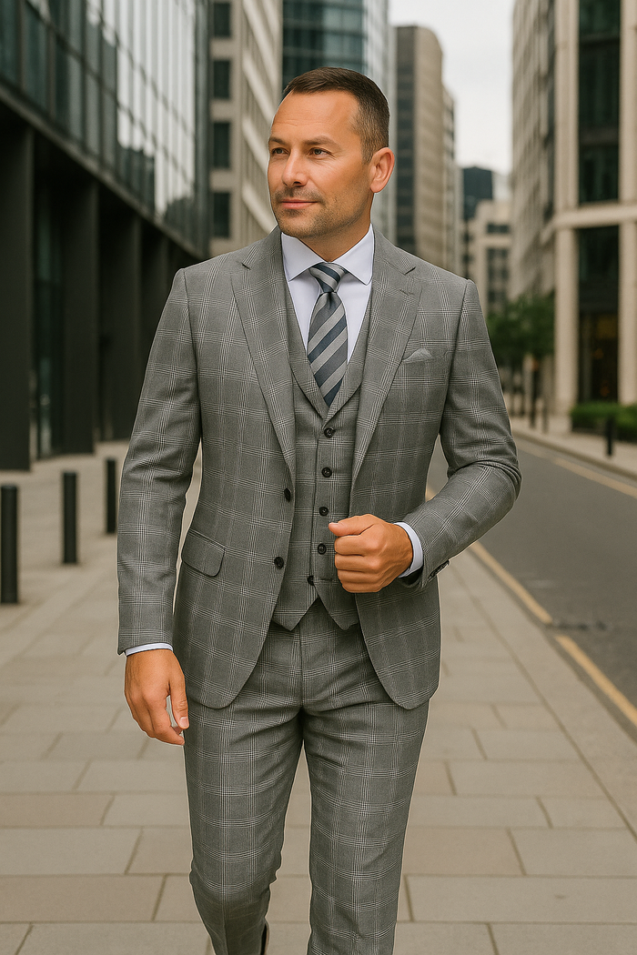 Wool Suit - Italian Made Business Suit by Statement Men's 3 Piece 100% Wool Modern Fit Suit - Coordinating Solid Color Vest