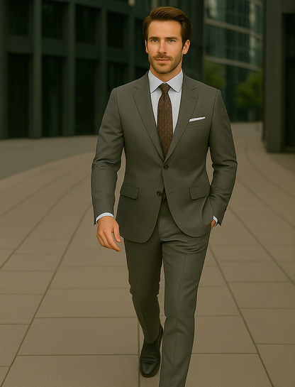 Wool Suit - Italian Made Business Suit by Statement Men's 2 Piece 100% Wool Modern Fit Suit - Subtle Windowpane
