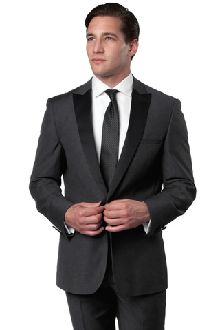 Mens Gray Tuxedo - Grey Wedding Suit-Mens Slim Fit One Button Peak Lapel Wedding  Tuxedo In Charcoal Grey