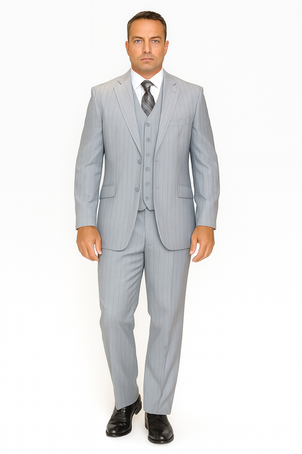 Mens Vested Gatsby Suit Pinstripe Grey Regular Fit Venetian