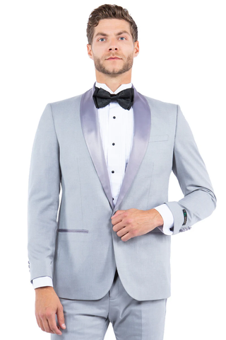 Mens Gray Tuxedo - Grey Wedding Suit-Mens Modern Fit One Button Shawl Lapel Tuxedo Separates Jacket In Light Grey