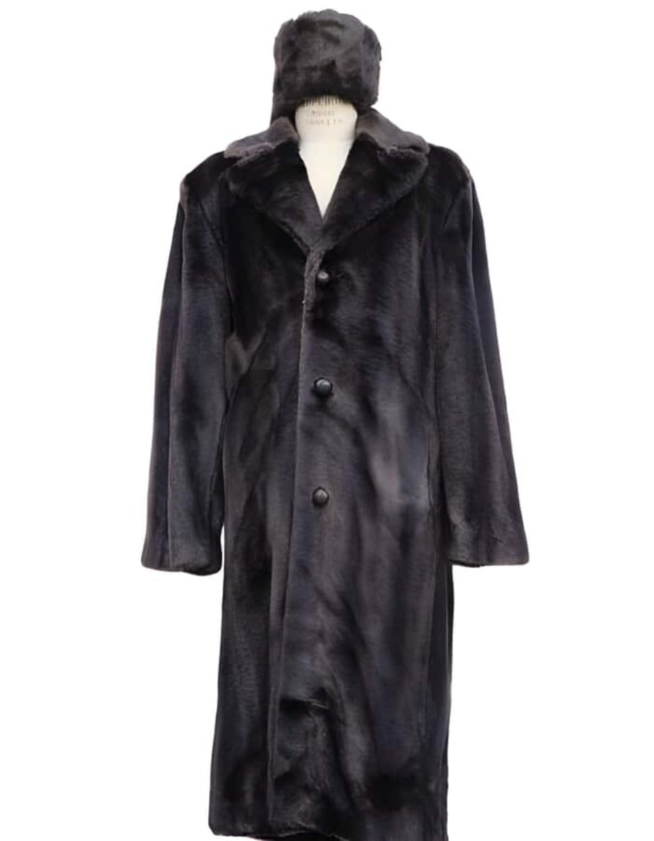 Men's Full Length men's Overcoat ~ Long men's Dress Topcoat - Winter coat + Matching Hat Faux Fur Coat Brown Ankle length