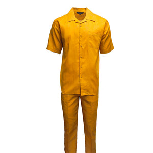 Mens Mustard Linen Shirt and Pants Casual Outfit Set
