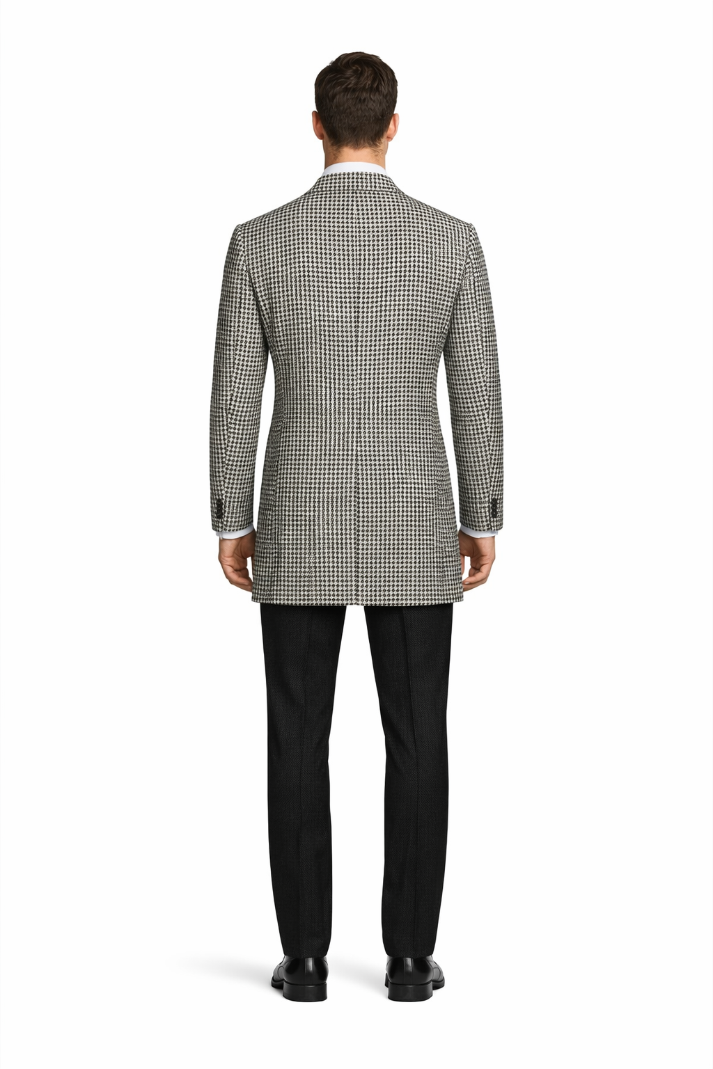 Houndstooth Overcoat - Houndstooth Topcoat - Houndstooth Checker Car Coat - Six Button Black