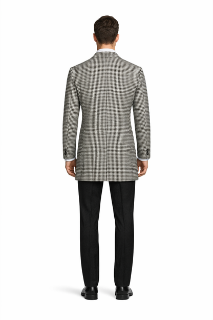Houndstooth Overcoat - Houndstooth Topcoat - Houndstooth Checker Car Coat - Six Button Black