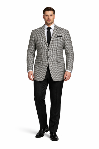 Houndstooth Overcoat - Houndstooth Topcoat - Houndstooth Checker Car Coat - Six Button Black
