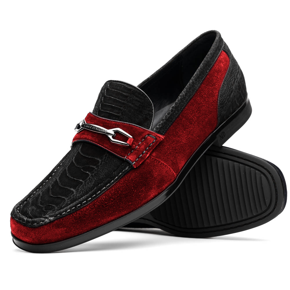 Marco Di Milano Black-Red Hugo Sueded Ostrich Leg Bit Loafers
