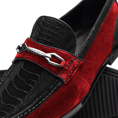 Marco Di Milano Black-Red Hugo Sueded Ostrich Leg Bit Loafers