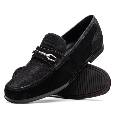 Marco Di Milano Black-Black Hugo Sueded Ostrich Leg Bit Loafers