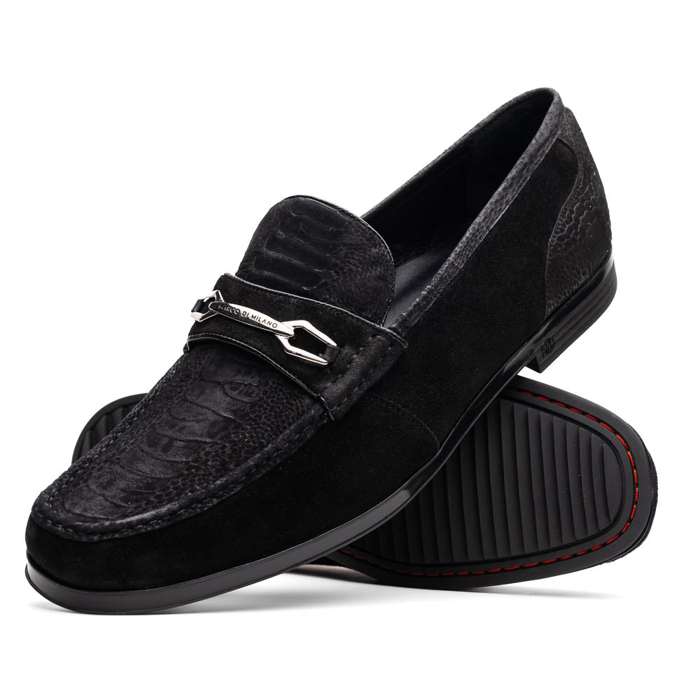 Marco Di Milano Black Hugo Sueded Ostrich Leg Bit Loafers