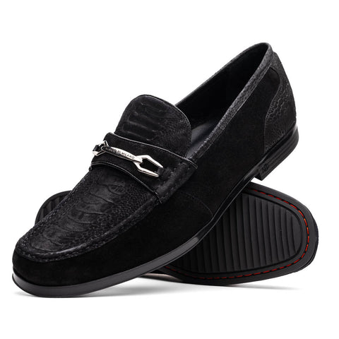 Marco Di Milano Black-Black Hugo Sueded Ostrich Leg Bit Loafers