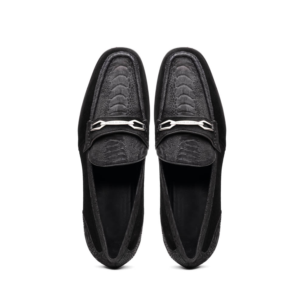 Marco Di Milano Black-Black Hugo Sueded Ostrich Leg Bit Loafers