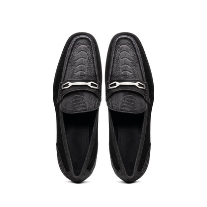 Marco Di Milano Black-Black Hugo Sueded Ostrich Leg Bit Loafers
