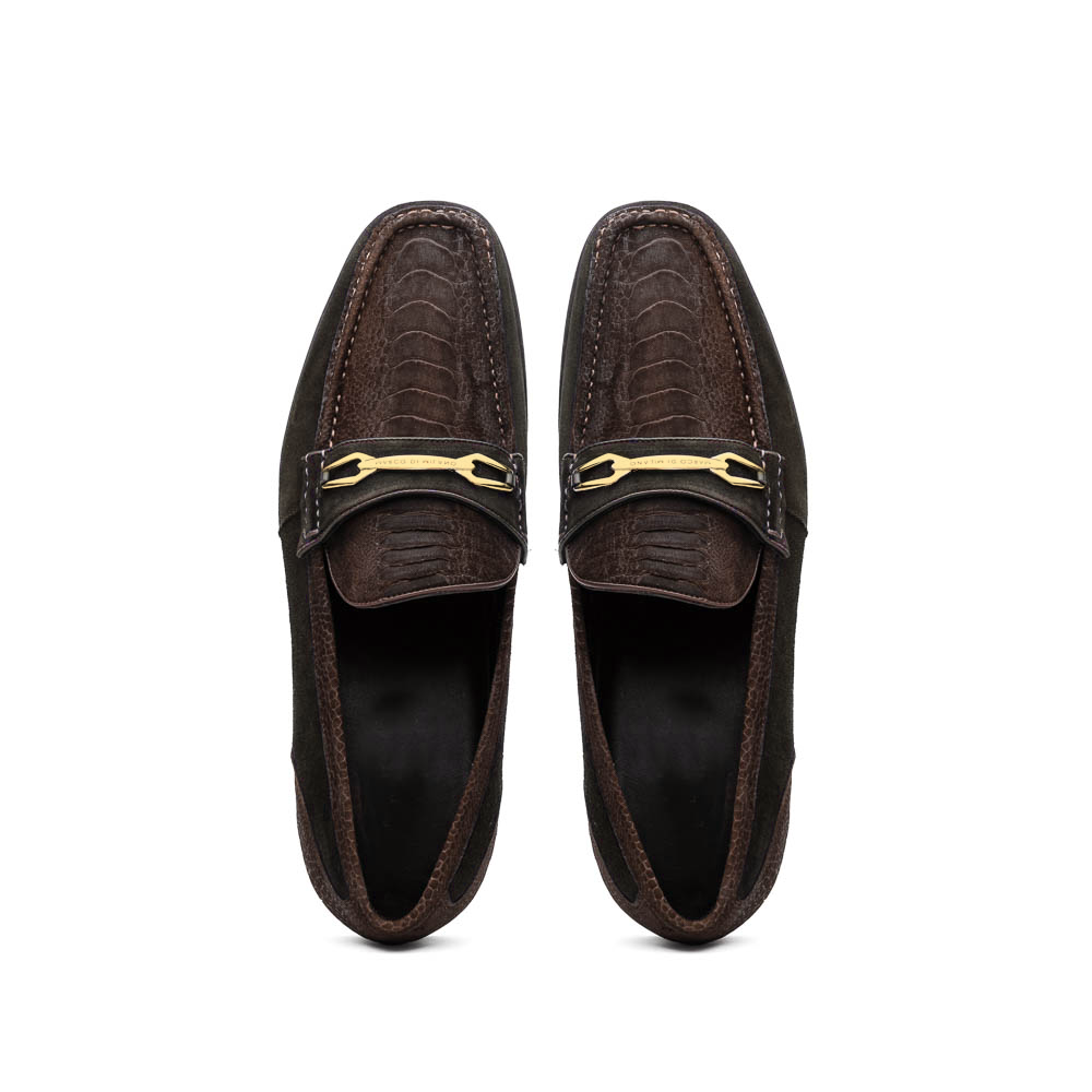 Marco Di Milano Brown Hugo Sueded Ostrich Leg Bit Loafers