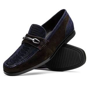 Marco Di Milano Navy-Brown Hugo Sueded Ostrich Leg Bit Loafers