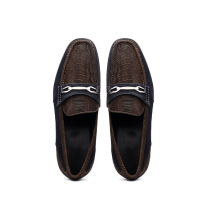 Marco Di Milano Brown-Navy Hugo Sueded Ostrich Leg Bit Loafers