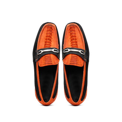 Marco Di Milano Orange-Black Hugo Sueded Ostrich Leg Bit Loafers