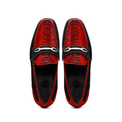 Marco Di Milano Red-Black Hugo Sueded Ostrich Leg Bit Loafers