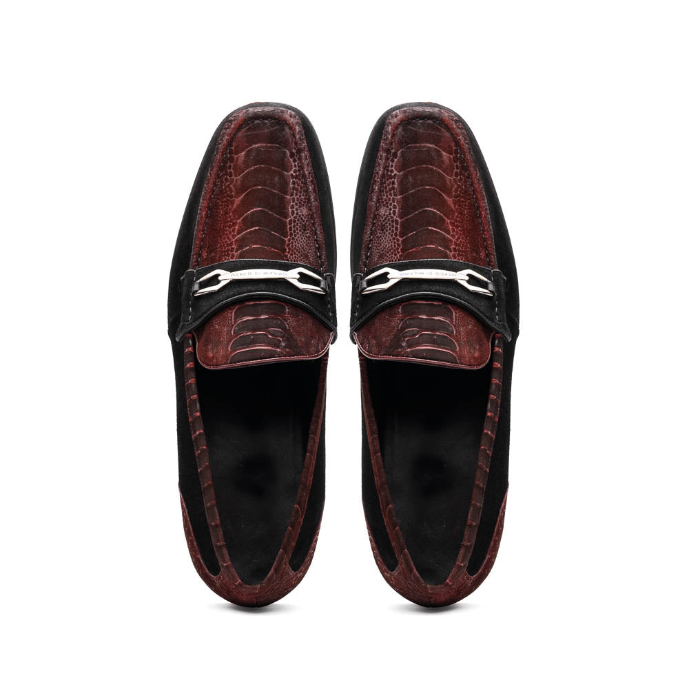 Marco Di Milano Wine-Black Hugo Sueded Ostrich Leg Bit Loafers