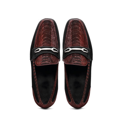 Marco Di Milano Wine-Black Hugo Sueded Ostrich Leg Bit Loafers