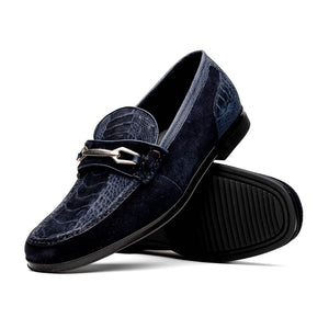 Marco Di Milano Navy Hugo Sueded Ostrich Leg Bit Loafers