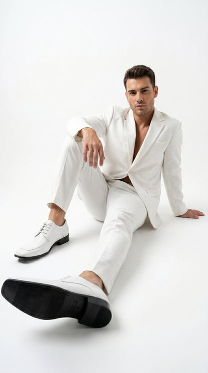 Men’s Vangelo TUX-3 White Patent Oxford Dress Shoes, Formal Wedding Prom Tuxedo Shoes