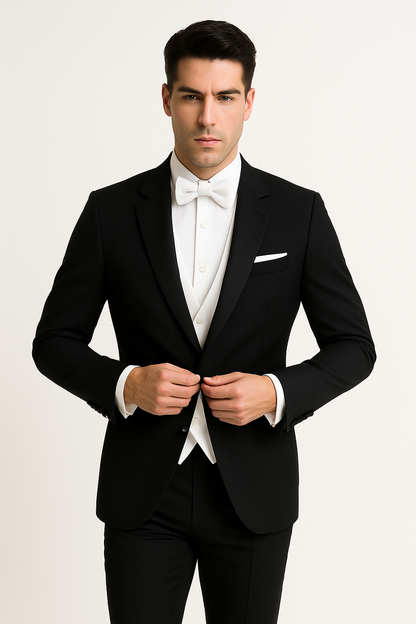 Mens Designer Bentley Formal Tail Coat Tuxedo in Black