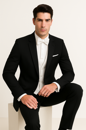 Mens Designer Bentley Formal Tail Coat Tuxedo in Black