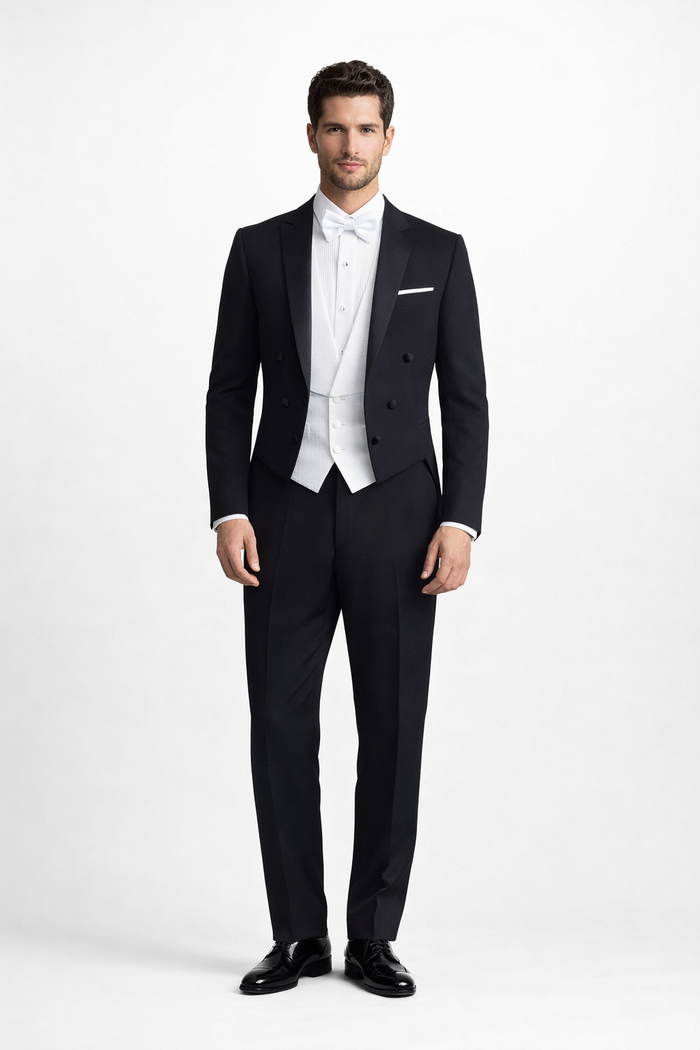 Mens Designer Bentley Formal Tail Coat Tuxedo in Black
