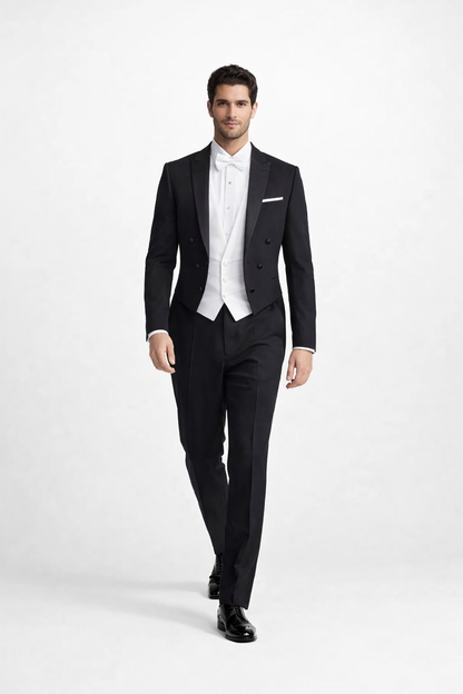 Mens Designer Bentley Formal Tail Coat Tuxedo in Black