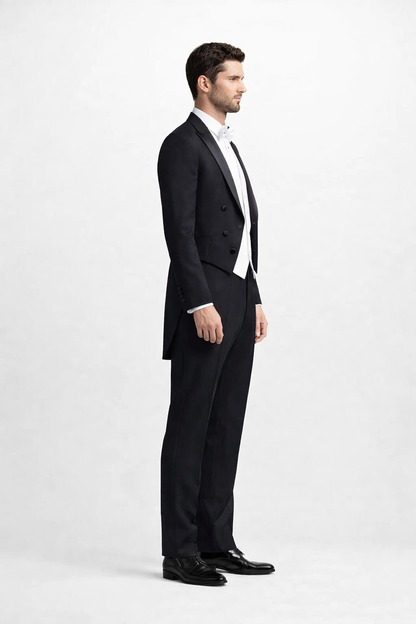 Mens Designer Bentley Formal Tail Coat Tuxedo in Black