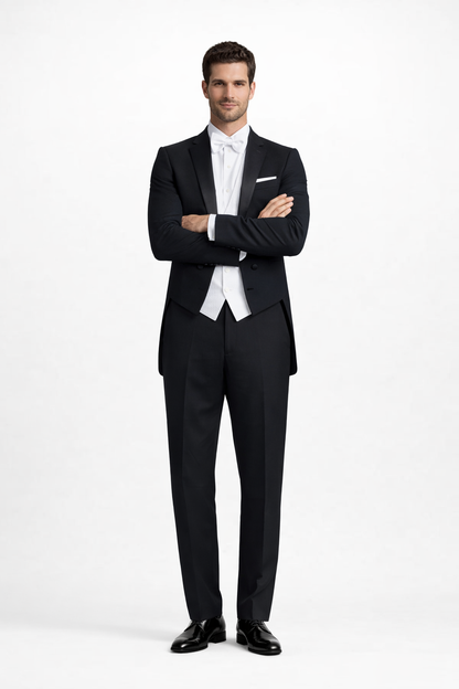 Mens Designer Bentley Formal Tail Coat Tuxedo in Black