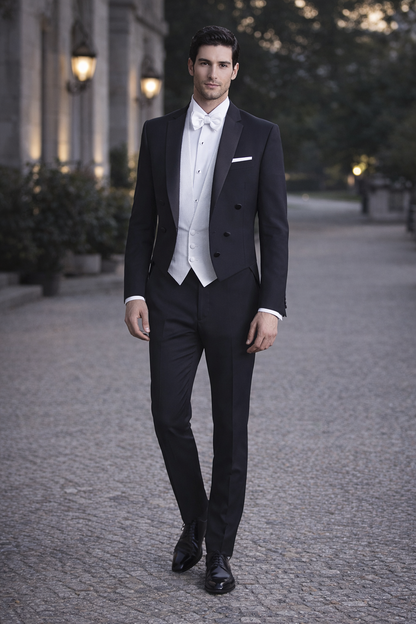 Mens Designer Bentley Formal Tail Coat Tuxedo in Black