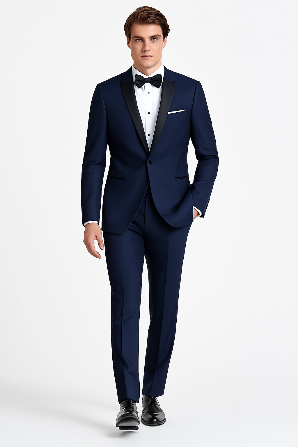 Mens Designer One Button Peak Blake Tuxedo in Navy Blue