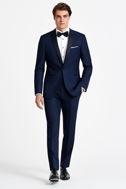 Mens Designer One Button Peak Blake Tuxedo in Navy Blue