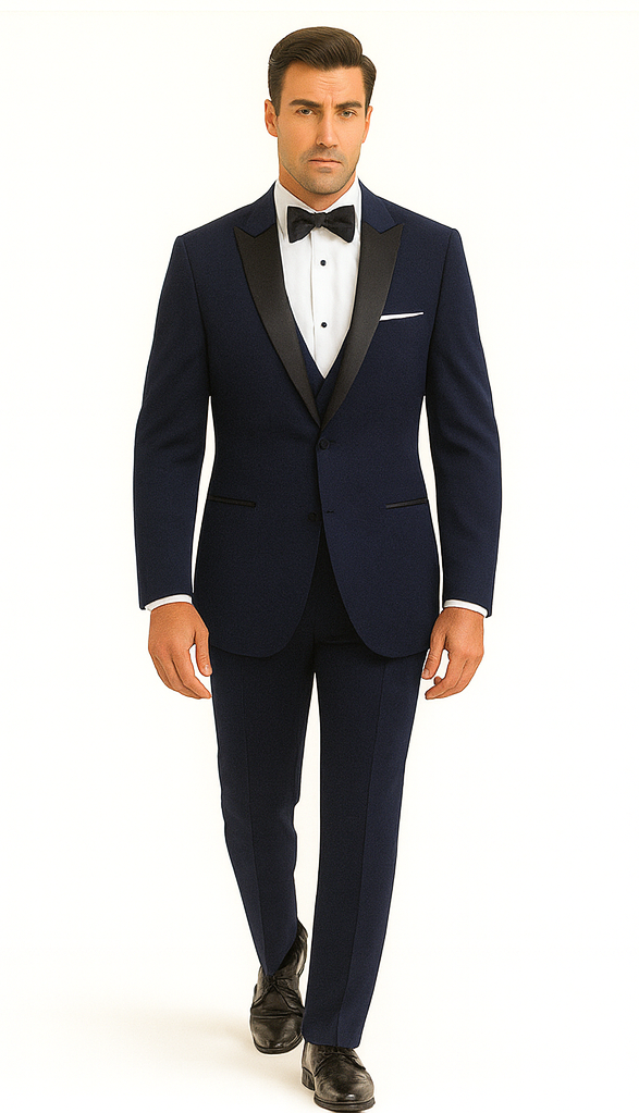 Mens Designer Satin Peak Blake Tuxedo in Navy