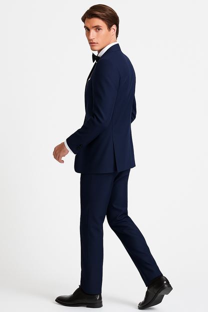 Mens Designer One Button Peak Blake Tuxedo in Navy Blue