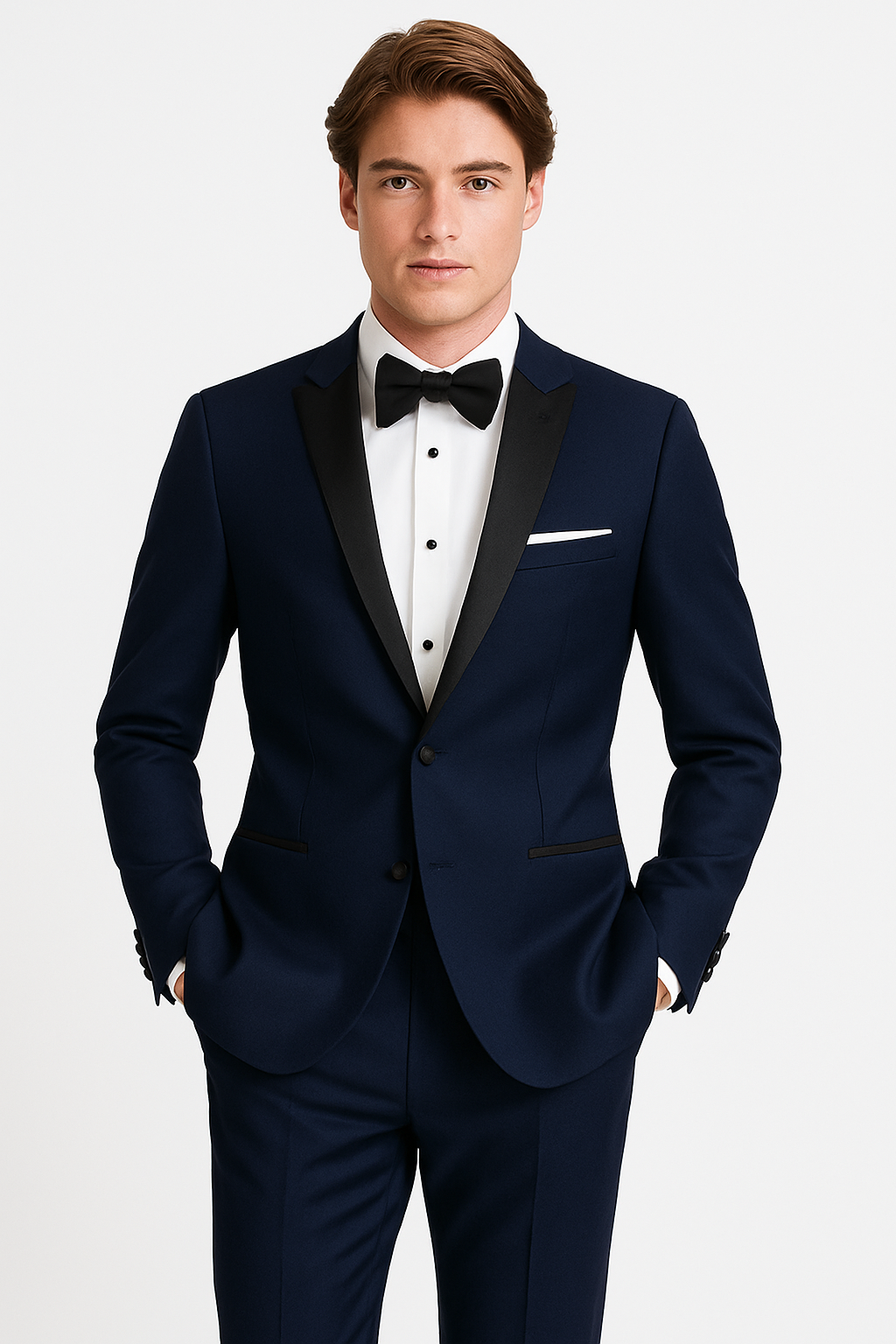 Mens Designer One Button Peak Blake Tuxedo in Navy Blue