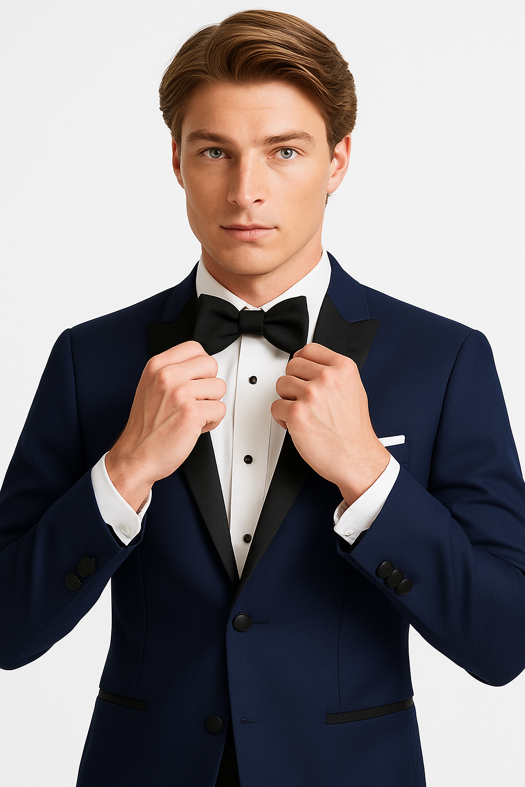 Mens Designer One Button Peak Blake Tuxedo in Navy Blue