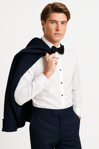 Mens Designer One Button Peak Blake Tuxedo in Navy Blue