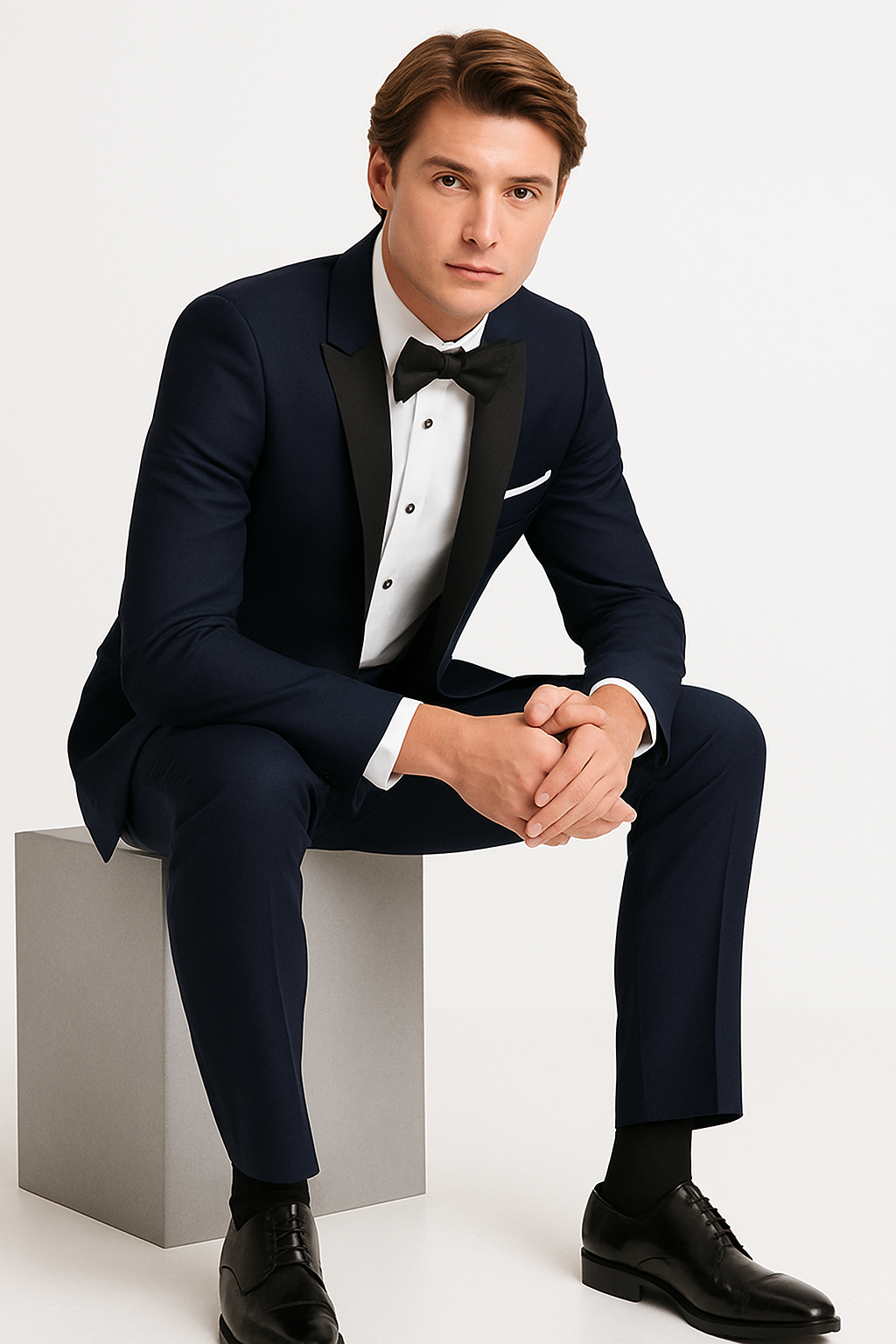 Mens Designer One Button Peak Blake Tuxedo in Navy Blue