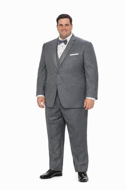 Mens Designer Grayson Satin Trim Wedding Tuxedo in Grey