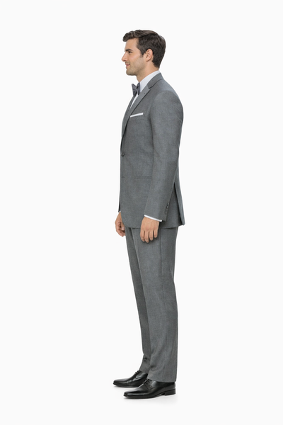 Mens Designer Grayson Satin Trim Wedding Tuxedo in Grey