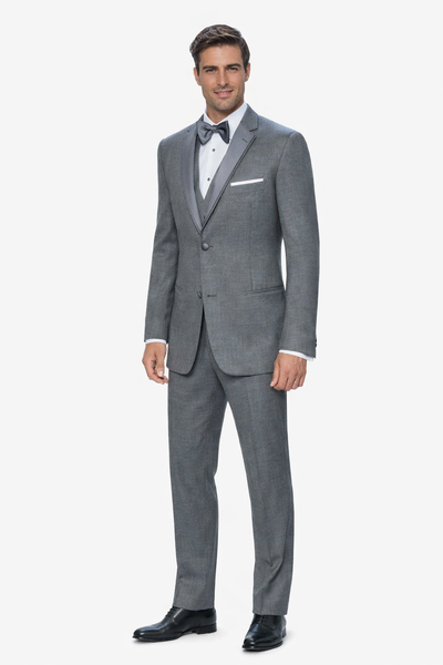 Mens Designer Grayson Satin Trim Wedding Tuxedo in Grey