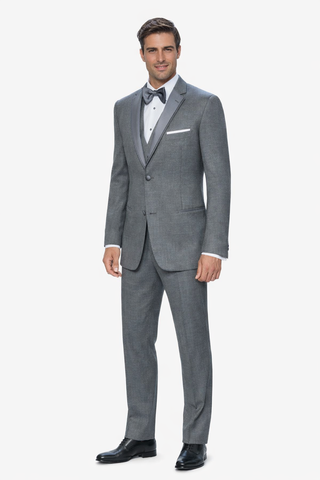 Mens Designer Grayson Satin Trim Wedding Tuxedo in Grey