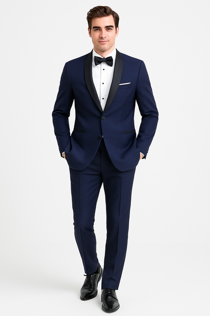 Mens Designer One Button Shawl Tuxedo in Navy