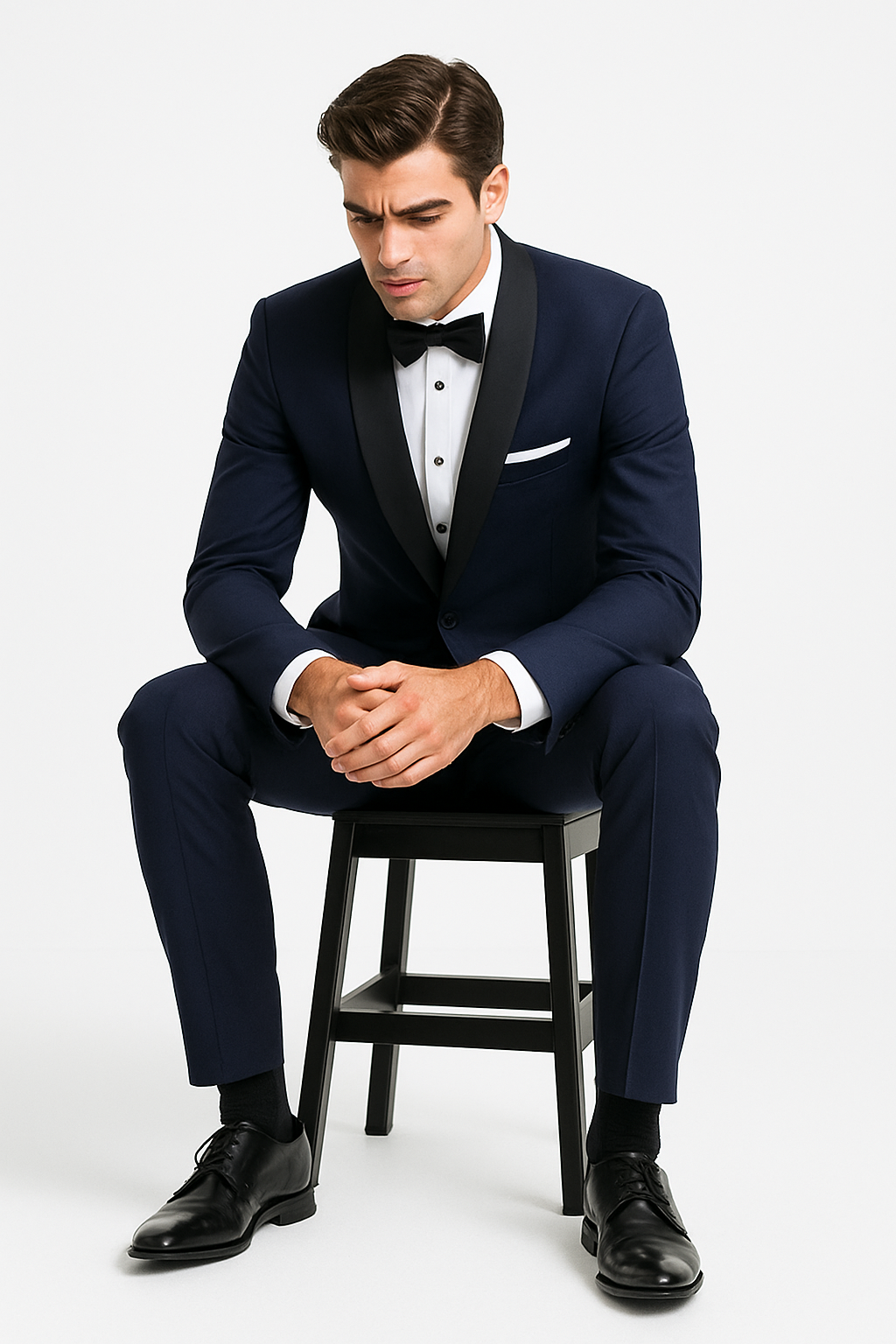 Mens Designer One Button Shawl Tuxedo in Navy