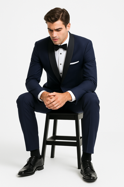 Mens Designer One Button Shawl Tuxedo in Navy