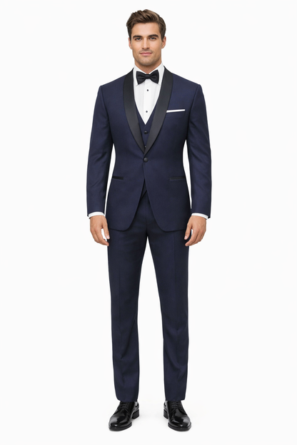 Mens Designer One Button Shawl Tuxedo in Navy