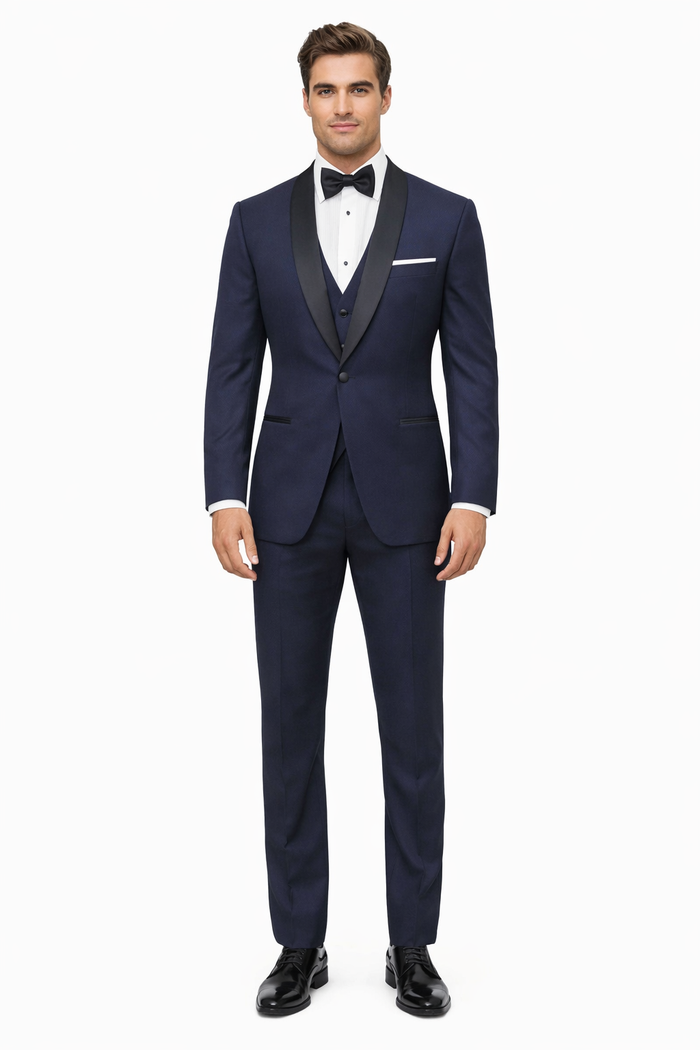 Mens Designer One Button Shawl Tuxedo in Navy